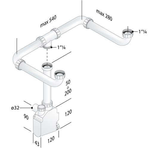 omp 16505005 ruimtebesparende duplosifon 5/4 x 32